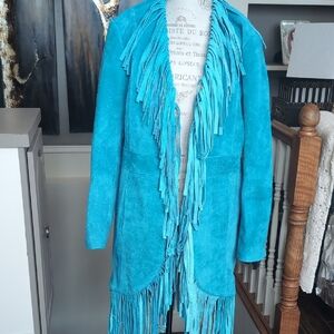 Fringed Suede Turquoise Jacket. P2P 23 And Length 42